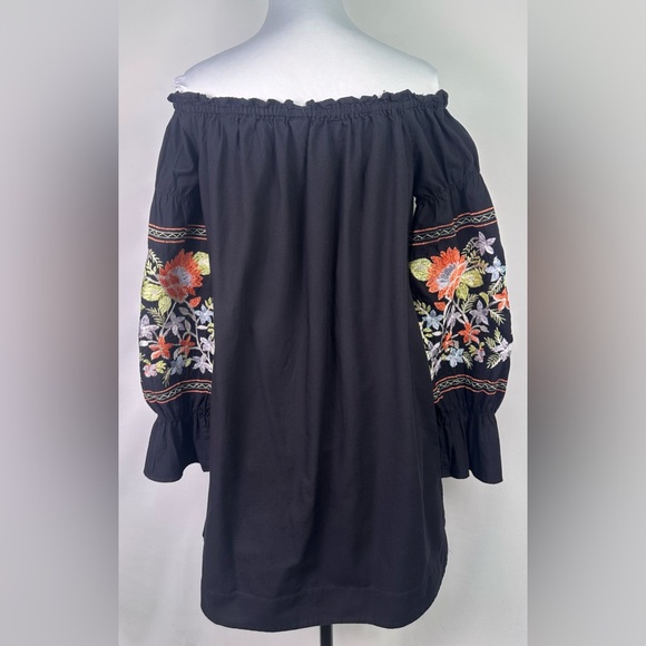Free People Black Boho Tunic with Embroidered Trim - Picture 2 of 8
